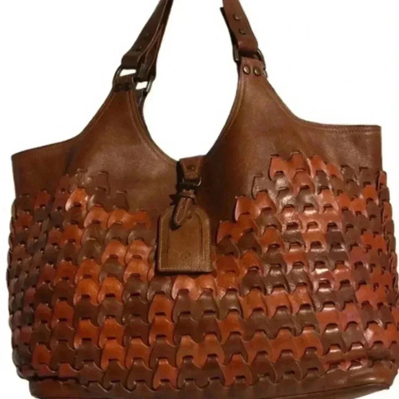 Mulberry brown woven leather satchel handbag - Picture 2 of 13